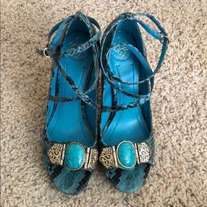 BCBGeneration Blue Snakeskin Heels